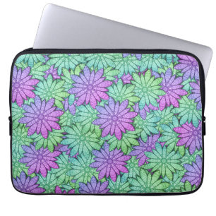 Capa Para Notebook Flores roxas e verdes divertidas