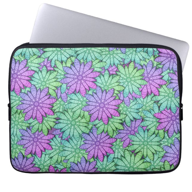 Capa Para Notebook Flores roxas e verdes divertidas (Frente)