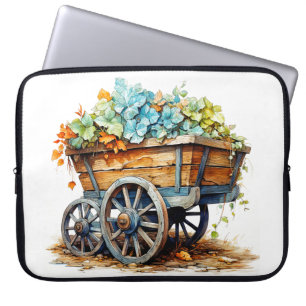 Capa Para Notebook Flores Silvestres Antigas numa Carroça de Madeira