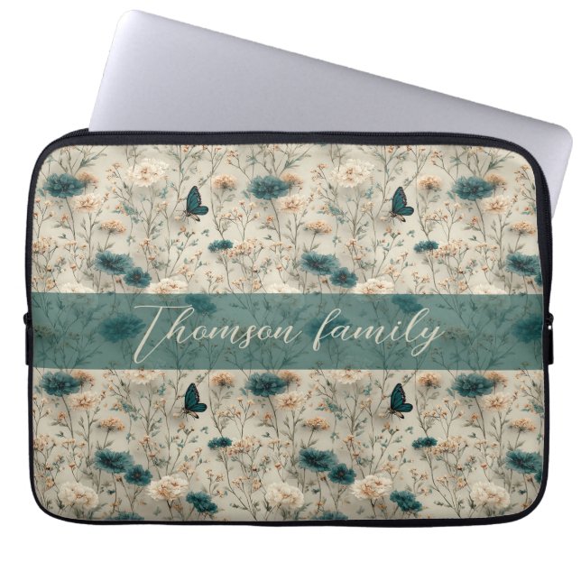 Capa Para Notebook Flores Silvestres de Primavera e Borboleta para Fa (Frente)