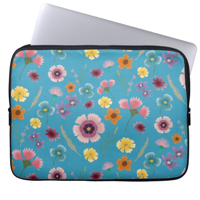 Capa Para Notebook Flores-sombra na bolsa de laptop azul (Frente)