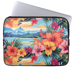 Capa Para Notebook Flores Tropicais Coloridas e Paisagem