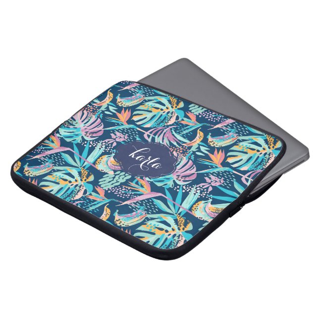 Capa Para Notebook Flores tropicais e padrão das folhas (Frente Topo)
