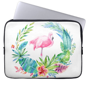 Capa Para Notebook Flores Tropicais Fora de Terra e Flamingo Rosa