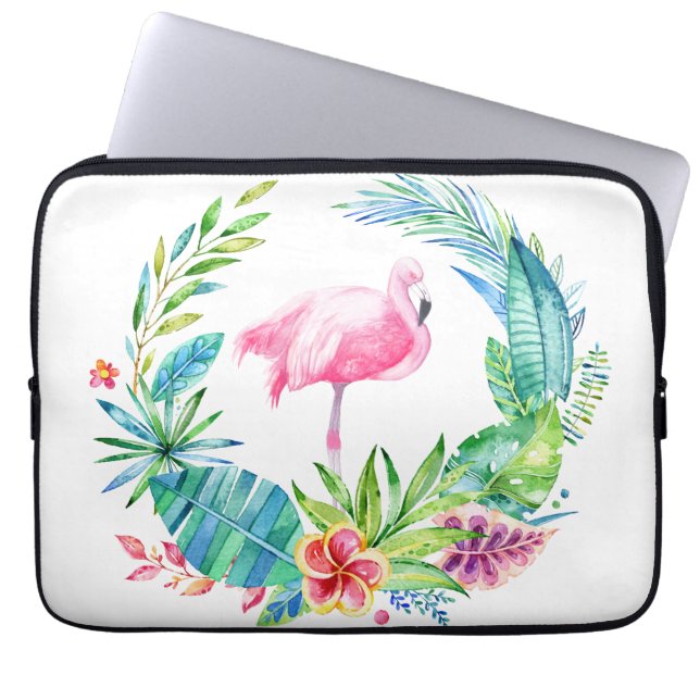 Capa Para Notebook Flores Tropicais Fora de Terra e Flamingo Rosa (Frente)