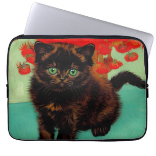 Capa Para Notebook Flores Vermelhas de Gogh Pretas