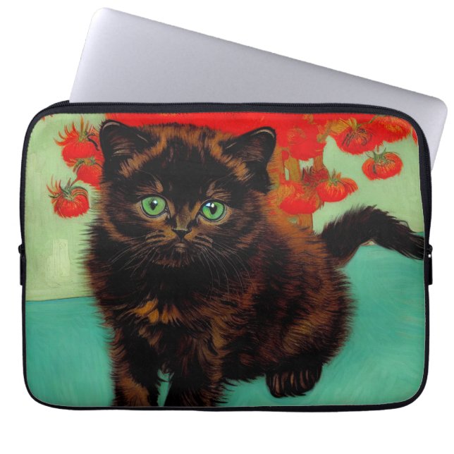 Capa Para Notebook Flores Vermelhas de Gogh Pretas (Frente)