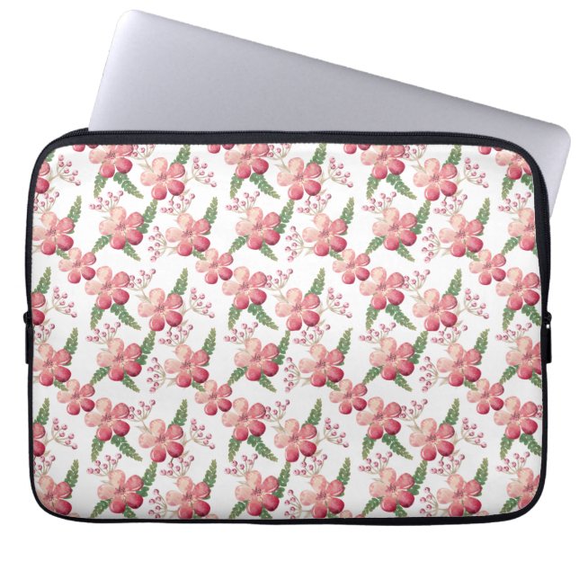 Capa Para Notebook Flores Vermelhas e Frutas com Folhas Verdes  (Frente)
