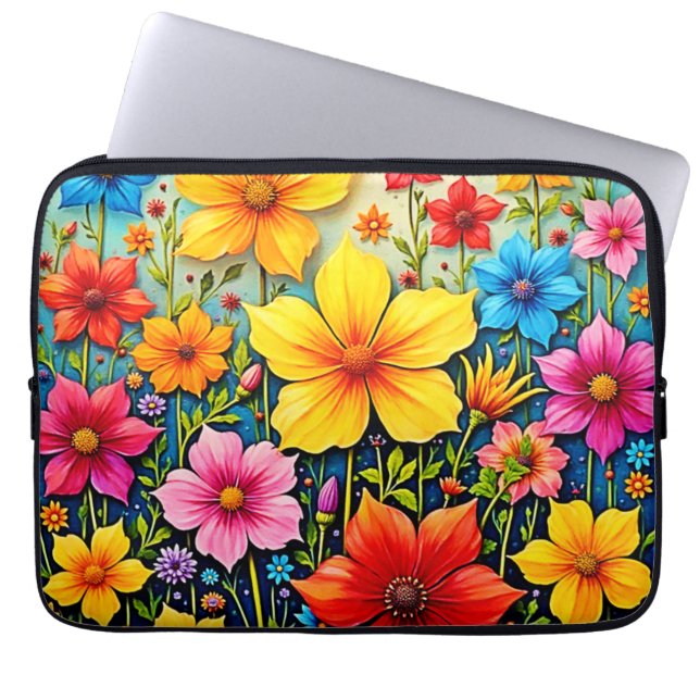 Capa Para Notebook Flores Vibrantes: Jardim de Alegria Arte (Frente)