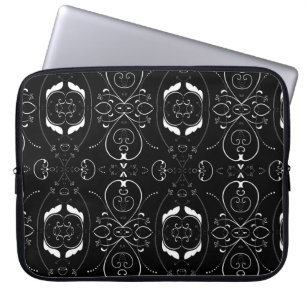 Capa Para Notebook Florescentes Brancas Elegantes & Enfeites em Preto