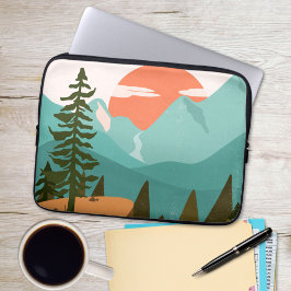 Capa Para Notebook Floresta Abstrata Moderna, Montanhas e Nascer do S