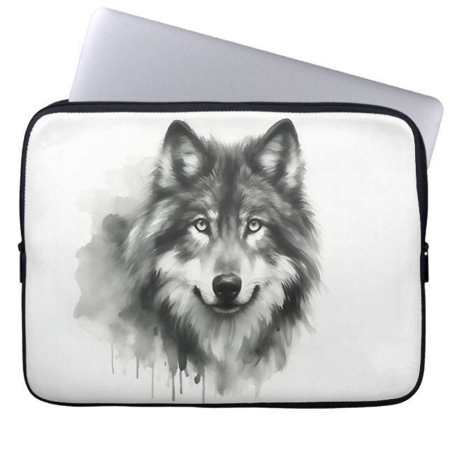 Capa Para Notebook Floresta de Cinza Majestosa Wolf Stunning Watercol (Frente)