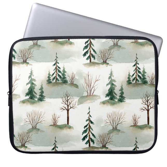 Capa Para Notebook Floresta de inverno: desfoque verde desenhado à mã (Frente)