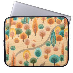 Capa Para Notebook Floresta de outono com árvores de mão plana abst