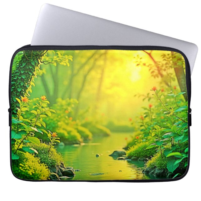 Capa Para Notebook Floresta Dourada Rio Paz Arte Tranquila (Frente)