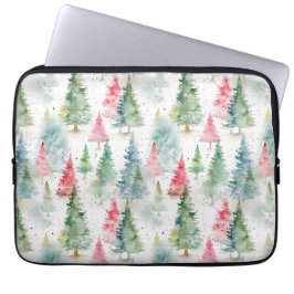 Capa Para Notebook Floresta, Feriado de Pinheiros Verdes Vermelhos