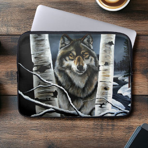 Capa Para Notebook Floresta Mística de Bétula do Lobo Alfa de Inverno