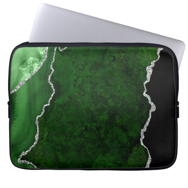 Capa Para Notebook Floresta Verde Marble Silver Glitter (Frente)
