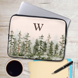 Capa Para Notebook Floresta Verde Rústica Aquarela Monograma