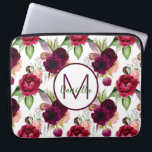 Capa Para Notebook Florestas de Borgonha Nome monograma<br><div class="desc">Um fundo branco chic com um padrão floral roxo e floral cor-de-rosa. Boho romântico, estilo boêmico com penas e rosas. Um quadro branco e cheio de lama, modelo para a sua letra monográfica e nome próprio. Borgonha e letras verdes. O nome é escrito com um moderno e moderno estilo escrito...</div>