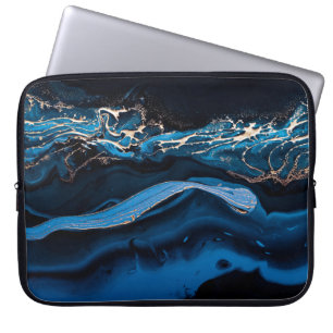 Capa Para Notebook Fluido Arte Líquida Metálico Dourado em azul abstr