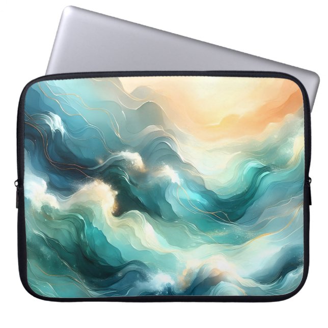 Capa Para Notebook Fluxo Dourado Oceânico Ondas Abstratas (Frente)