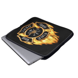 Capa Para Notebook Fogo Dourado do crachá do sapador-bombeiro
