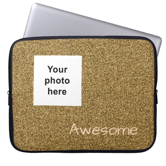 Capa Para Notebook Folha personalizada de fotos e texto dourado (Frente)