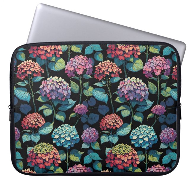 Capa Para Notebook Folhagem de Hortênsia Rosa e Roxa (Frente)