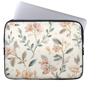Capa Para Notebook Folhas de Aquarela Botânica Floral Bege Pintado