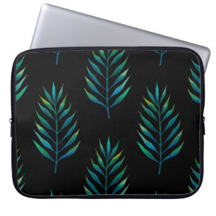 Capa Para Notebook Folhas de aquarela verde sobre fundo preto