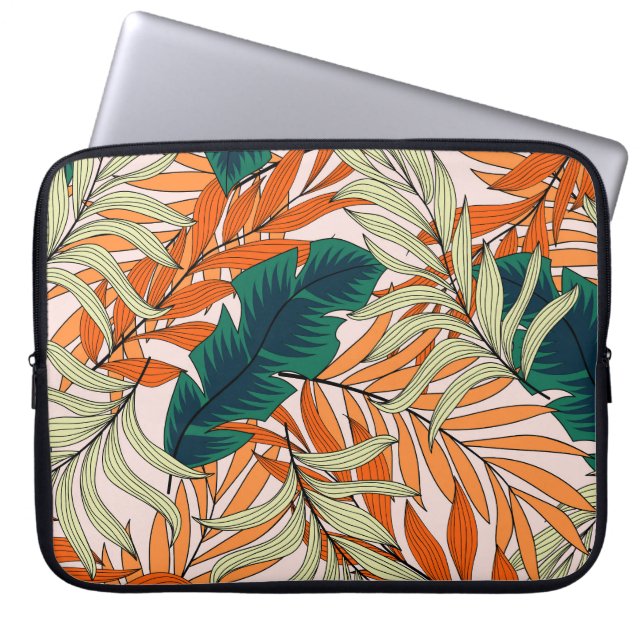 Capa Para Notebook Folhas de bege verde tropical, padrão sem costura. (Frente)