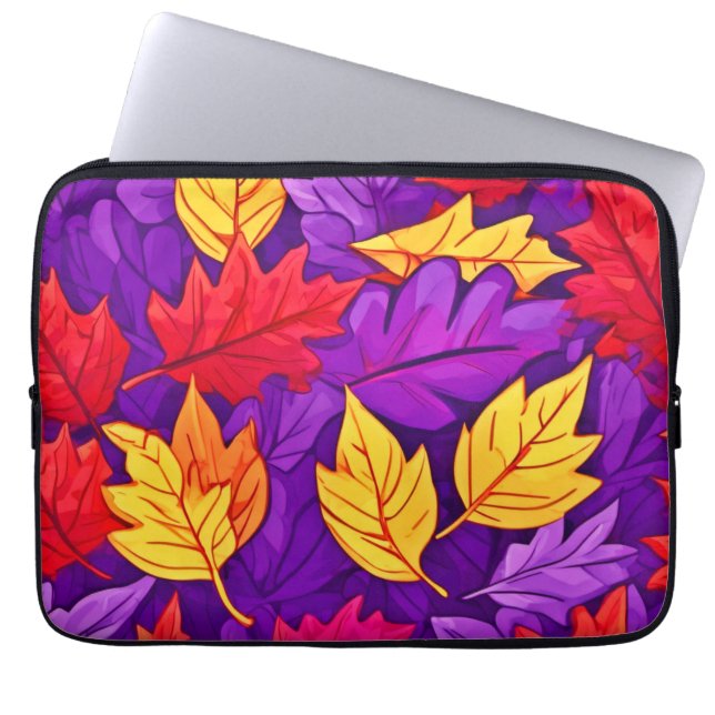 Capa Para Notebook Folhas de Cartoon Vivas: Roxo, Amarelo, Vermelho (Frente)
