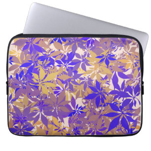 Capa Para Notebook Folhas de Castanha Bronzadas e Azuis Roxas