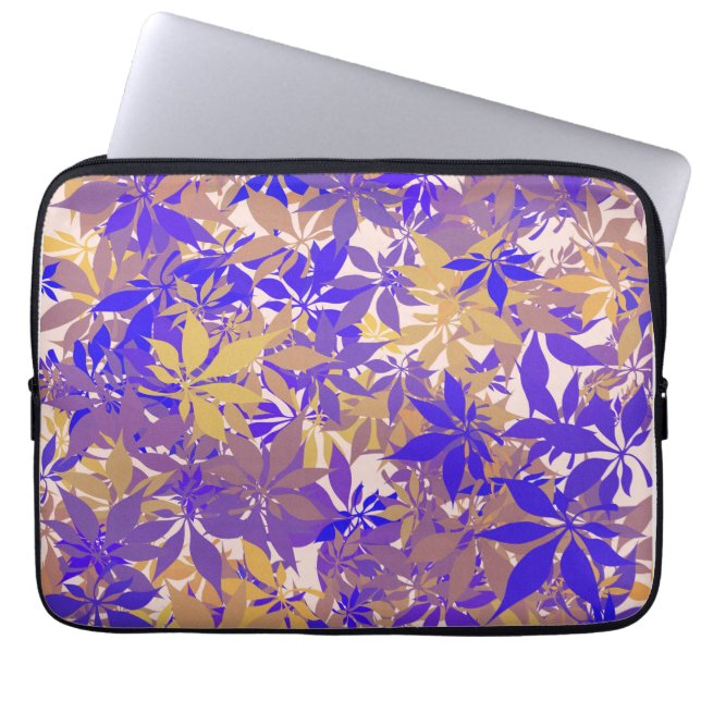 Capa Para Notebook Folhas de Castanha Bronzadas e Azuis Roxas (Frente)