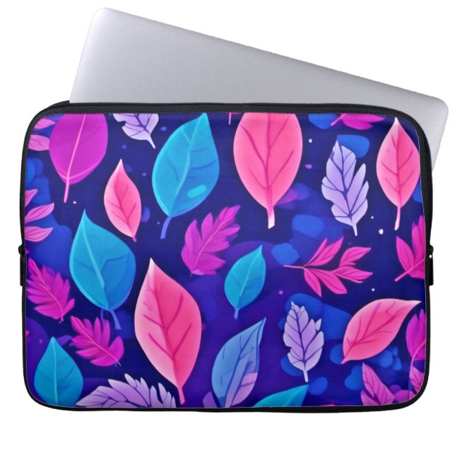 Capa Para Notebook Folhas de Desenho Animado Caprichosas: Roxo e Rosa (Frente)
