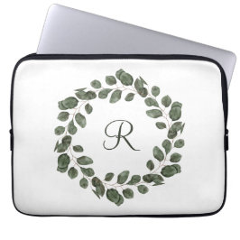 Capa Para Notebook Folhas de Eucalipto Monograma Elegante Moderno 