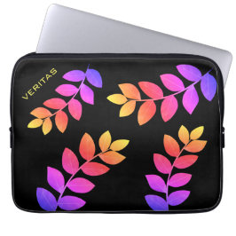 Capa Para Notebook Folhas de Louro Multicoloridas em Preto