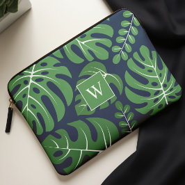 Capa Para Notebook Folhas de Monstera Azul e Verde