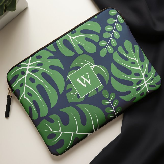 Capa Para Notebook Folhas de Monstera Azul e Verde (Criador carregado)