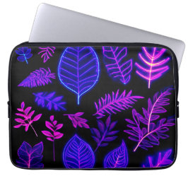 Capa Para Notebook Folhas de Neon em Tons Rosa e Roxo