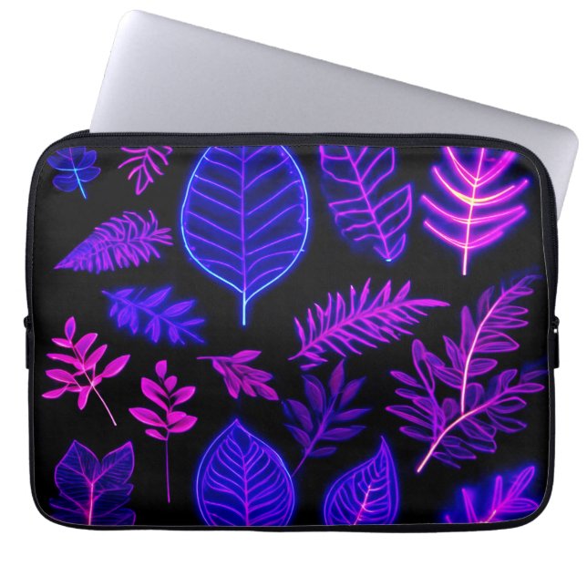 Capa Para Notebook Folhas de Neon em Tons Rosa e Roxo (Frente)