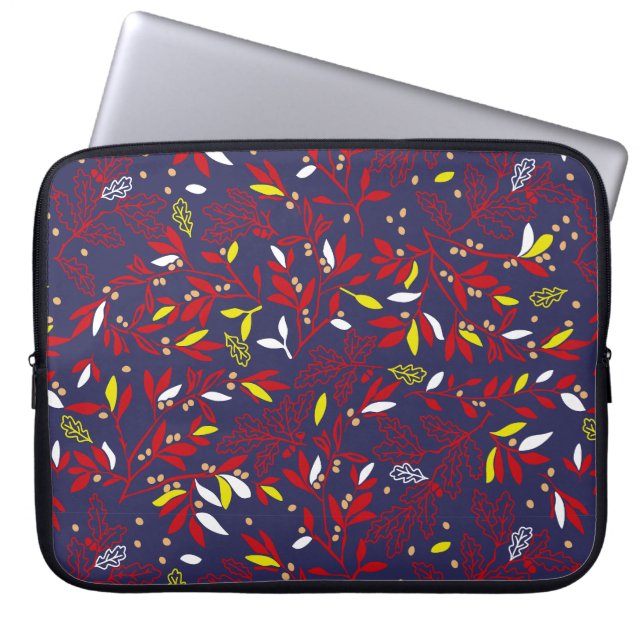 Capa Para Notebook Folhas de Outono Botânico Dourado Vermelho (Frente)