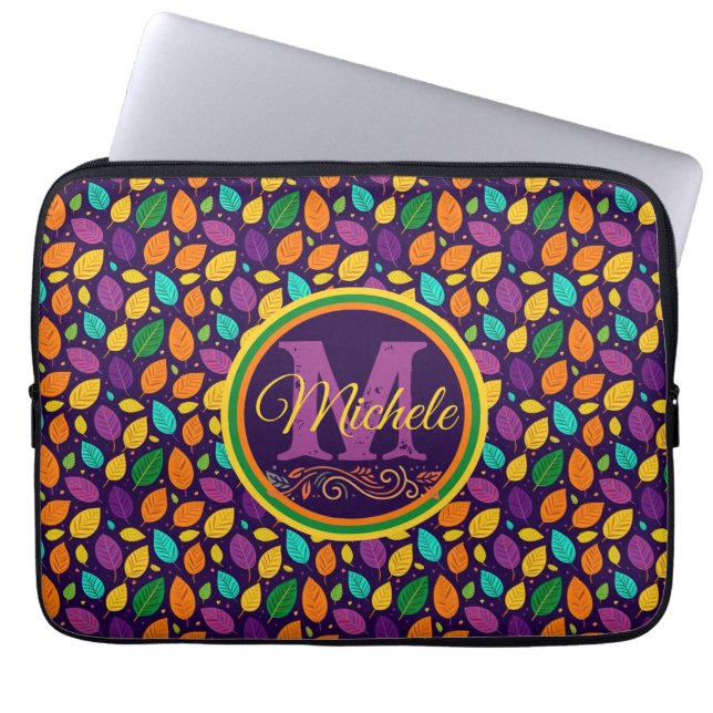 Capa Para Notebook Folhas de outono vibrantes de monograma (Frente)