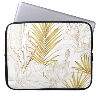 Capa Para Notebook Folhas de palma de ouro de linha floral exótica tr