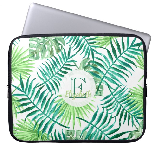 Capa Para Notebook Folhas de palmeiras tropicais, de turquesa e verde (Frente)