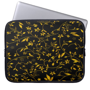 Capa Para Notebook Folhas Douradas com fundo preto
