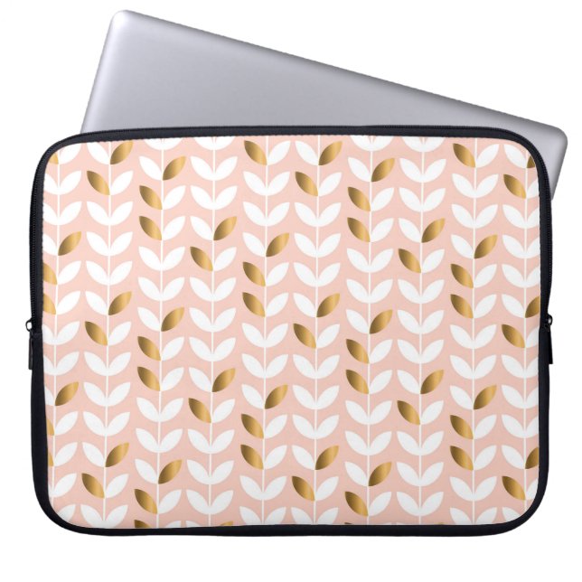 Capa Para Notebook Folhas Douradas Elegantes: Rosy Vintage. (Frente)