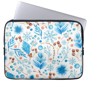 Capa Para Notebook Folhas e Bagas Modernas de Aquarela de Inverno