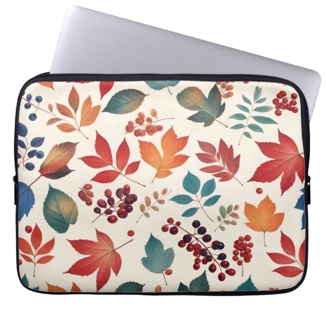 Capa Para Notebook Folhas e Berries dispersos (Frente)
